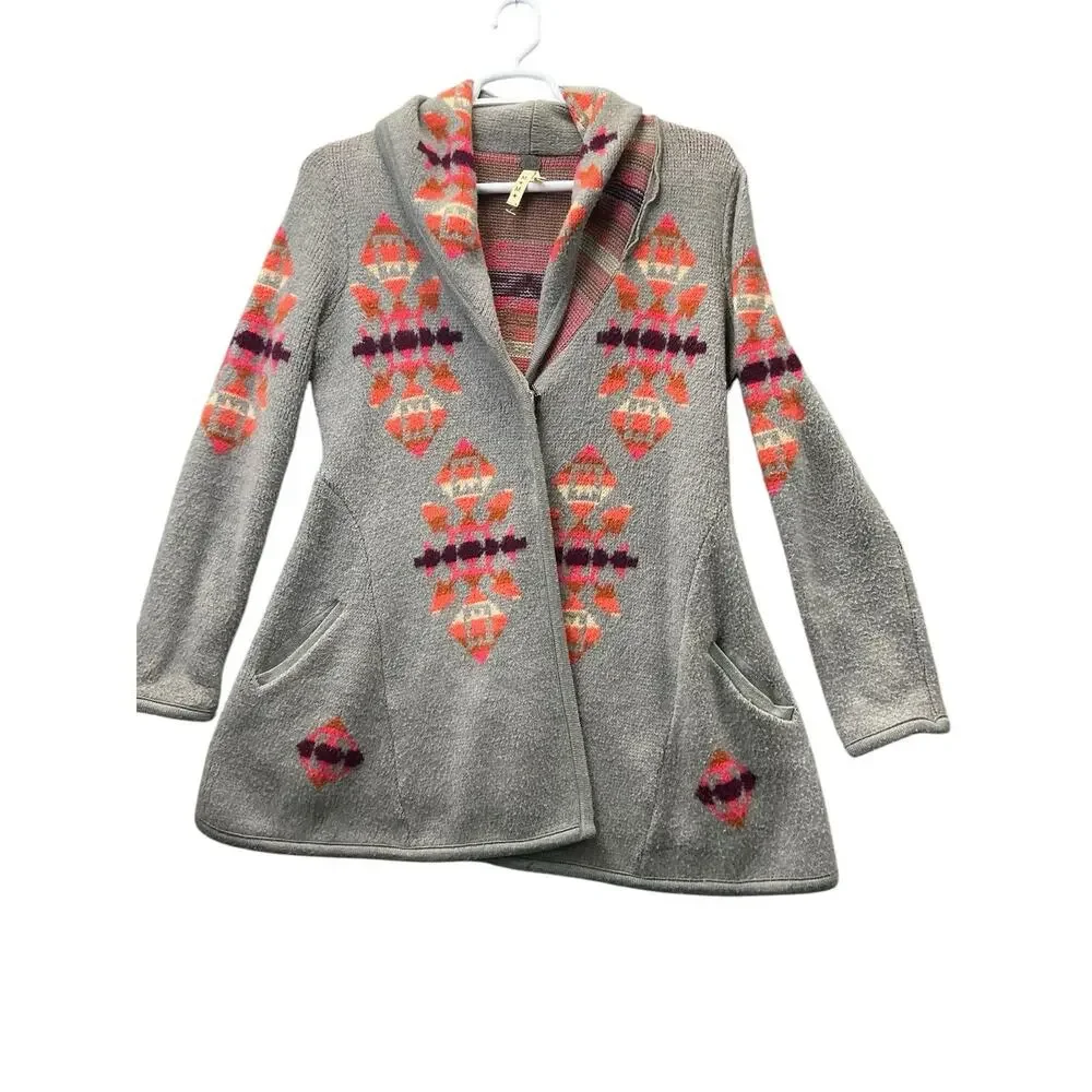 Free People We The Free Navajo Aztec Cardigan Wool Sweater Jacket Sz M - Picture 5 of 16